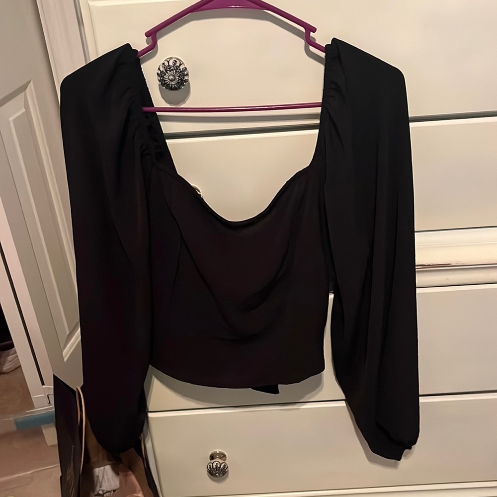 Super cute black tie back top!